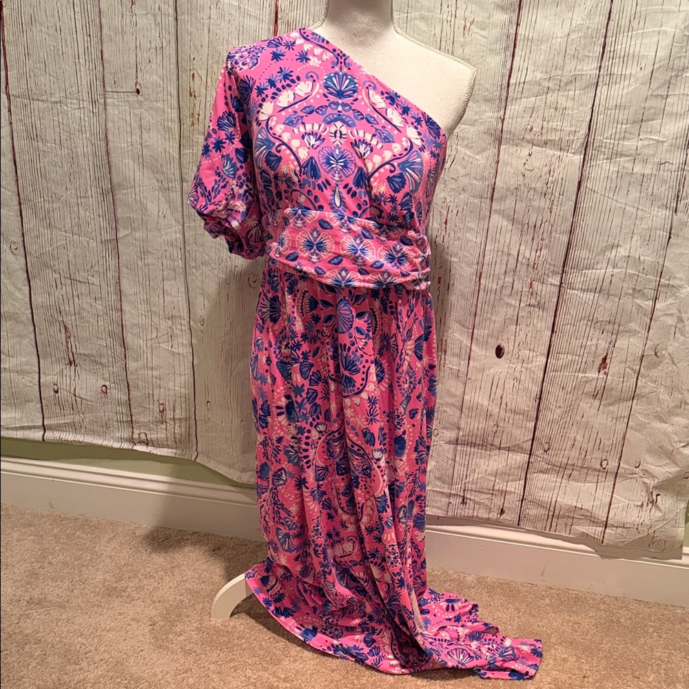 Lilly Pulitzer Pink and Blue One-Shoulder Dress